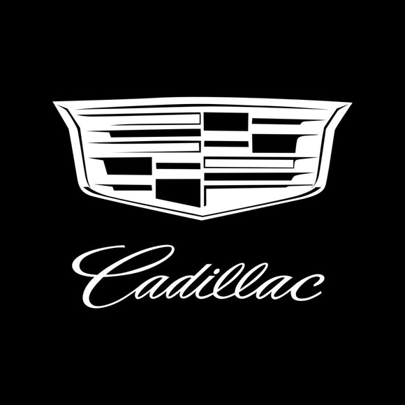 Cadillac logo in white on a black background