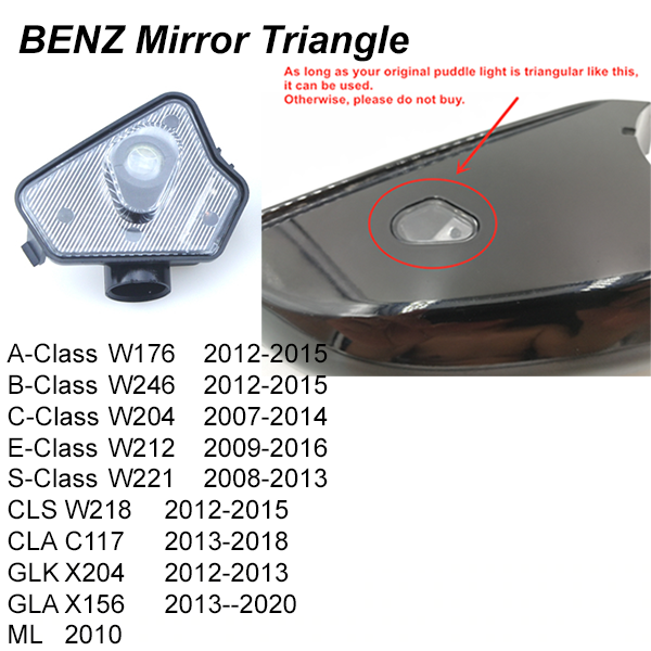 2x Mercedes-Benz Triangle MIRROR LIGHT (PLUG&PLAY) 4 logos – Car Door Light